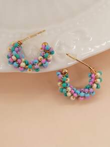 1 đôi Boho Hạt đầy màu sắc Wrapped Vòng khuyên tai Thích hợp Đối với Của phụ nữ Mặc hàng ngày - Nhiều màu - Xem 1