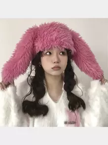 1入組女孩可愛厚兔耳毛絨帽帶護耳保暖千年風格粉紅色，秋冬 - 玫紅色 - 查看 4