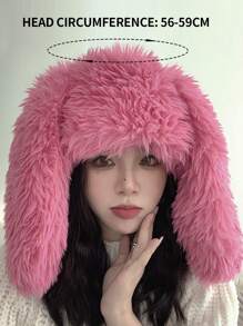 1入組女孩可愛厚兔耳毛絨帽帶護耳保暖千年風格粉紅色，秋冬 - 玫紅色 - 查看 6