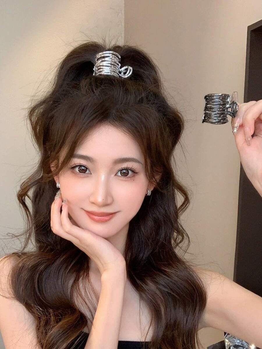 1个女士金属高马尾发爪夹，适合女性发饰、派对、Y2K风格发夹、发卡、发夹、发抓夹，优雅秋冬度假装扮，夏季海滩风情。