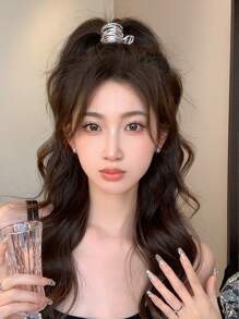 1个女士金属高马尾发爪夹，适合女性发饰、派对、Y2K风格发夹、发卡、发夹、发抓夹，优雅秋冬度假装扮，夏季海滩风情。 - 銀色 - 查看 5