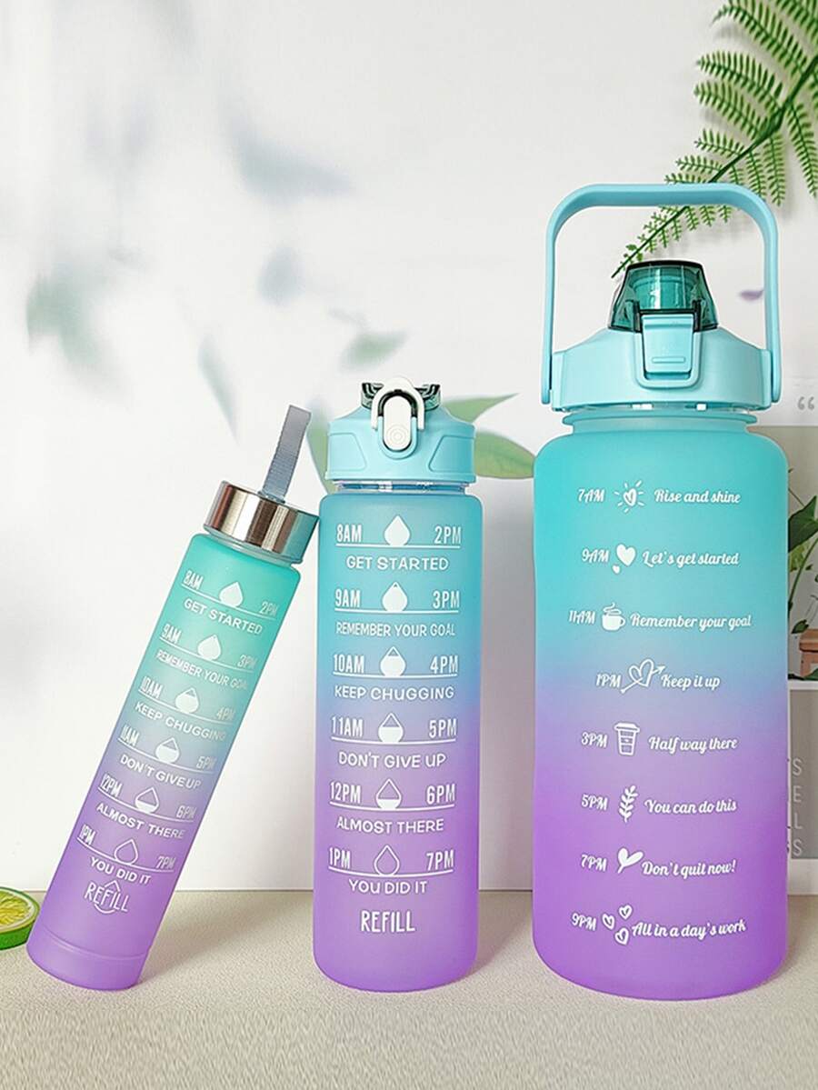 1個2l或750毫升或300毫升大容量綠色漸變pc水瓶,運動健身便攜吸管杯,適用於家庭和旅行戶外使用 - 綠色 - 查看 1