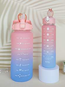 1個2l或750毫升或300毫升大容量綠色漸變pc水瓶,運動健身便攜吸管杯,適用於家庭和旅行戶外使用 - 綠色 - 查看 3