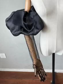 1 件黑色欧根纱泡泡袖和 2 件弹性新娘袖套，带手套骷髅骨架 - 黑色 - 查看 3