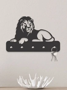 Porta Chaves Leão em Mdf Vazado Preto Fosco - Preto - Visão 1