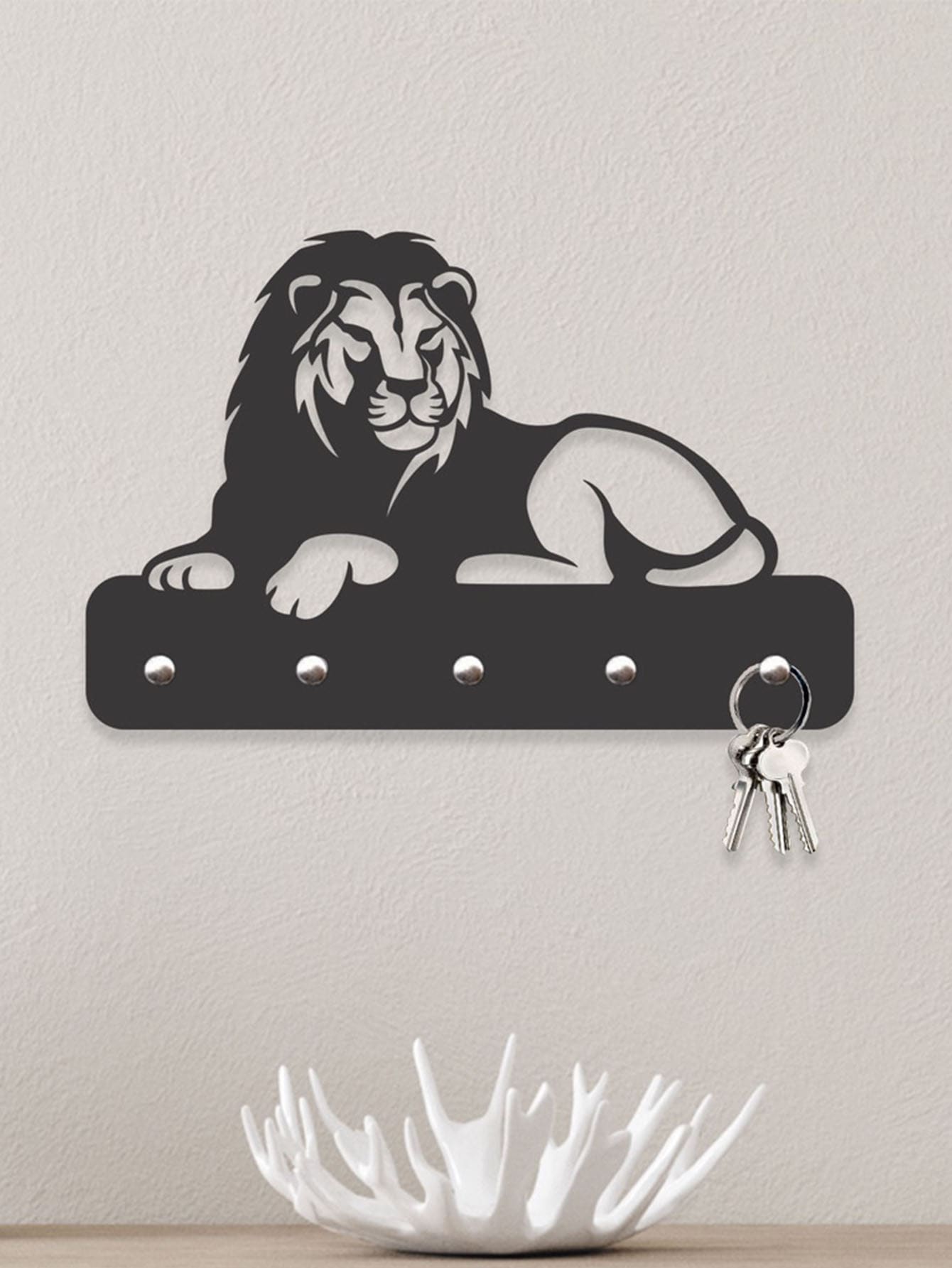 Porta Chaves Leão em Mdf Vazado Preto Fosco - Preto - Visão 1