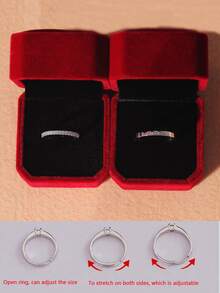 1pair Simple Design Couple Rings With Synthetic s, Adjustable For Proposal, Wedding, Ring Exchange Ceremony, Men's And Women's Wedding Rings - Silver - View 5