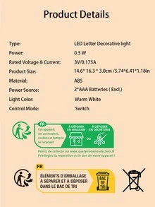 1 pieza Luz de la decoración ABS decorativo modernista con diseño de letra LED para fiesta - Amarillo - Ver 6