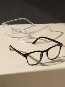 2 件装塑料几何透明眼镜，适合日常看电视、办公室阅读配件 - 彩色 - 查看 4