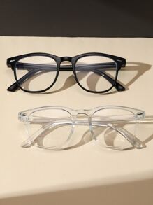 2 件装塑料几何透明眼镜，适合日常看电视、办公室阅读配件 - 彩色 - 查看 2