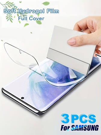 3 件全覆盖水凝胶膜软屏保护膜，兼容三星全覆盖，易于安装，高清清晰，无气泡，防刮擦和防碎水凝胶膜软屏保护膜（非钢化玻璃），生日/复活节/总统日/圣诞节/家人/朋友/男孩/女朋友的礼物，生日、家人、朋友的礼物，手机屏幕保护膜，手机配件，防水防震，防摔，防摔，防刮擦，防指纹