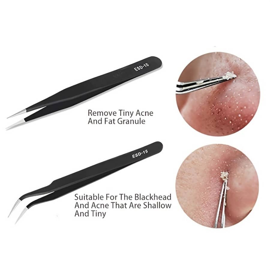 6件套精密维修镊子套装，黑色尖头弯头镊子，不锈钢材质，适用于电脑、笔记本电脑、手表维修、手工艺品、电子产品家用工具套装 - 黑色 - 查看 9