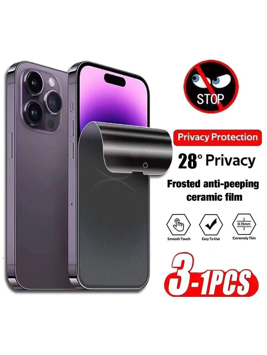 1片防窥陶瓷磨砂隐私屏幕膜,兼容 11/14/15/1 Pro Max/7/8 Plus,以及 12/13 Pro/XS Max/Mini/X/XR隐私屏幕保护膜。 - 1件 - 查看 1