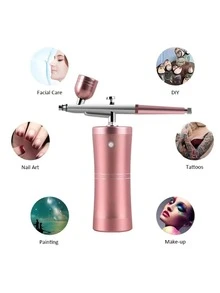 Airbrush Kit, Mini Portable Handheld Compressor With Air Brush Spray Gun For Makeup Cake Decorating Model Coloring Manicure Tattoo Drawing Art - Pink - View 2