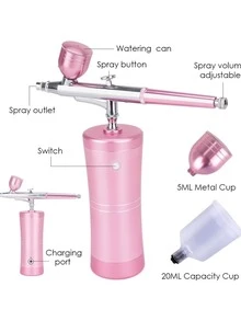 Airbrush Kit, Mini Portable Handheld Compressor With Air Brush Spray Gun For Makeup Cake Decorating Model Coloring Manicure Tattoo Drawing Art - Pink - View 3