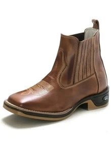 Bota Feminina RR Botas Texana Botina Country Em Couro Com Bordado Sola De Borracha Bico Quadrado
