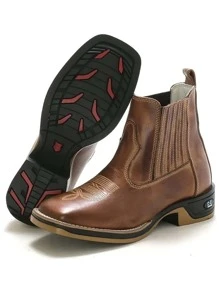 Bota Feminina RR Botas Texana Botina Country Em Couro Com Bordado Sola De Borracha Bico Quadrado