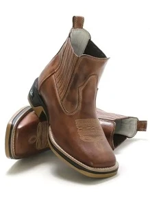 Bota Feminina RR Botas Texana Botina Country Em Couro Com Bordado Sola De Borracha Bico Quadrado