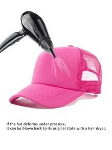 1pc Pink Sponge Mesh Baseball Cap, Trucker Hat, Suitable For Everyday Use - Hot Pink - View 5