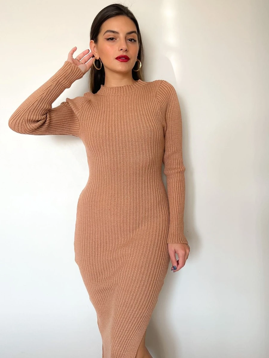 Women Sweater Dresses - 棕色 - 查看 1