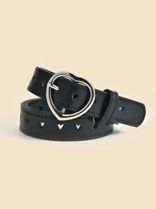 1入組銀心形搭扣PU皮腰帶適用於大兒童 - 黑色 - 查看 5