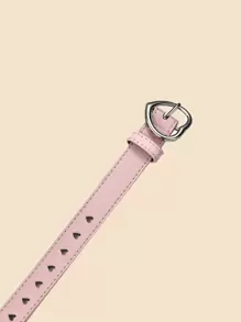 1pc Kids' Silver Heart Buckle Pu Belt - Pink - View 3