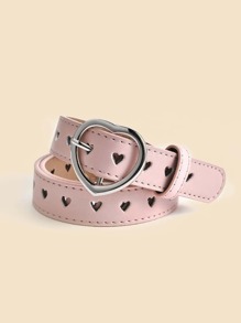 1pc Kids' Silver Heart Buckle Pu Belt - Pink - View 2