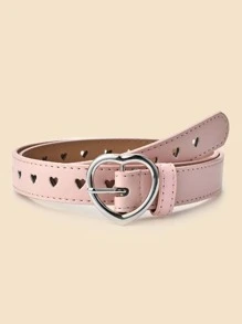 1pc Kids' Silver Heart Buckle Pu Belt - Pink - View 1