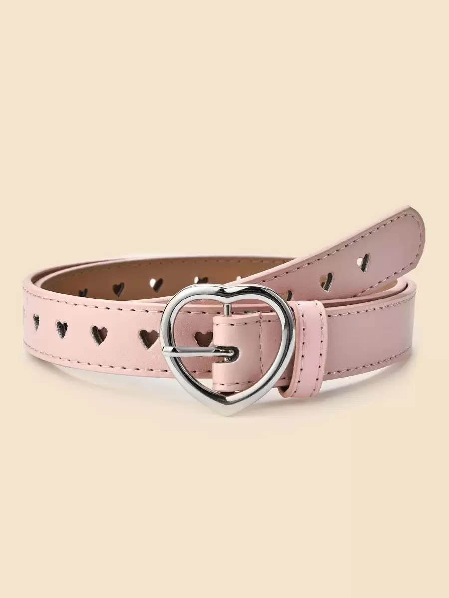 1pc Kids' Silver Heart Buckle Pu Belt - Pink - View 1