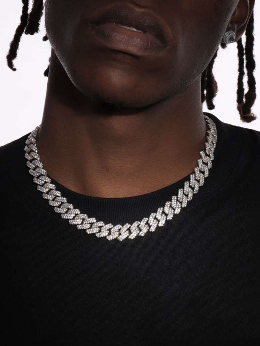 kuuioe 1 Vòng Cổ Hip-Hop Màu Đen Châu Âu Và Mỹ Phong Cách Đường Phố Được Trang Trí Hoàn Toàn Bằng Kim Cương Giả Cho Nam Và Nữ, Với Vòng Tay Dây Xích, 20-60CM