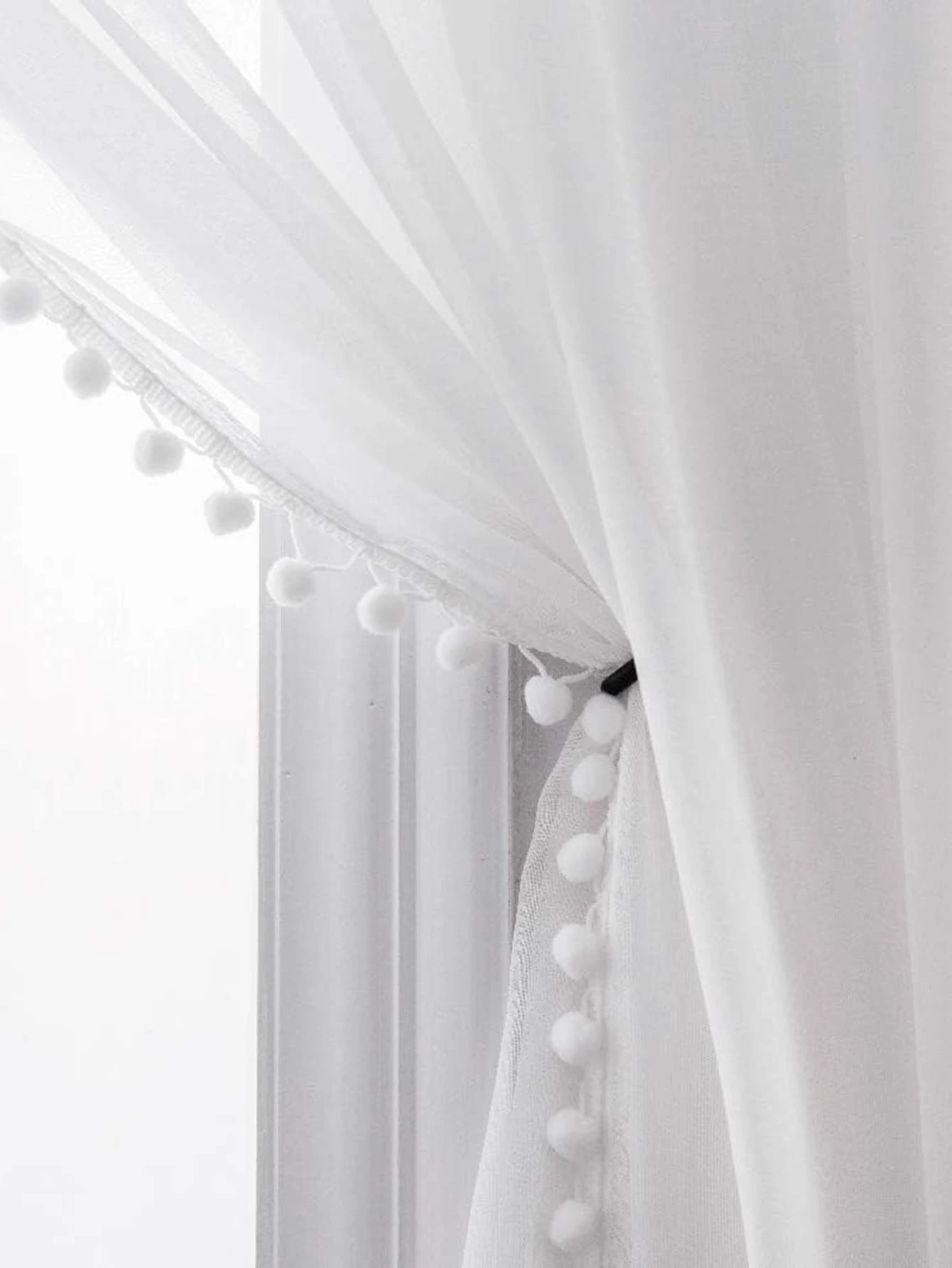 1pc Solid Color Lace Sheer Curtain For Bedroom/Living Room Window - White - View 1