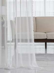 1pc Solid Color Lace Sheer Curtain For Bedroom/Living Room Window - White - View 3