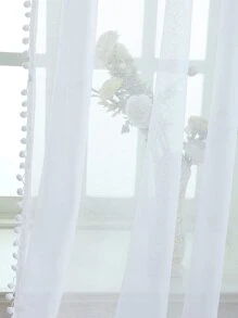 1pc Solid Color Lace Sheer Curtain For Bedroom/Living Room Window - White - View 4