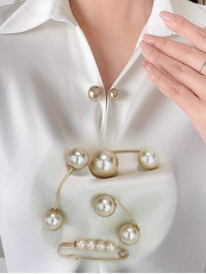 4pcs/Set Champagne Faux Pear Decor Lapel Clothes Skirt Scarf Waistband Pants Tighten Buckle Brooches Pin For Daily Decoration