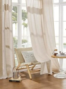 1 pièce Rideau de fenêtre de type lin naturel pour chambre à coucher et salon