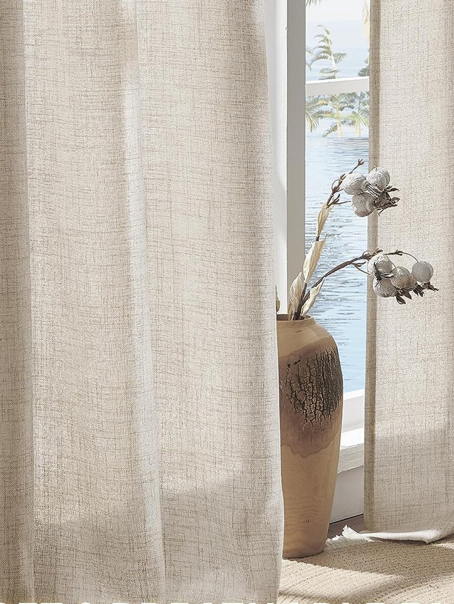 1 pièce Rideau de fenêtre de type lin naturel pour chambre à coucher et salon