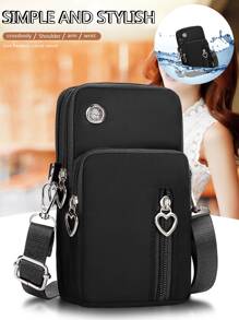 随机气球印花斜挎包/单肩包，适用于手机/钱包/收纳袋，2023新款迷你包，配有可调节肩带和金属/孔眼细节，轻便时尚，适合白领、大学生、上班族、商务人士、通勤上班族、周年纪念日、生日礼物、情人节礼物、教师节礼物，兼容手机，可作手机包/收纳袋。 - 黑色 - 查看 1