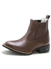 Bota Feminina RR Botas Texana Botina Country Em Couro Com Sola De Borracha Bico Redondo