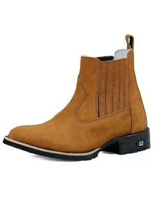 Bota Masculina RR Botas Texana Botina Country Em Couro Com Bordado Bico Redondo Fechamento Elástico