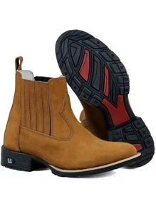 Bota Masculina RR Botas Texana Botina Country Em Couro Com Bordado Bico Redondo Fechamento Elástico