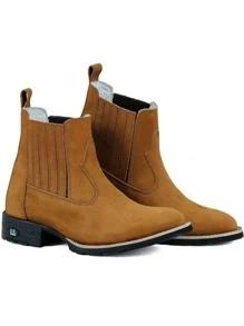 Bota Masculina RR Botas Texana Botina Country Em Couro Com Bordado Bico Redondo Fechamento Elástico