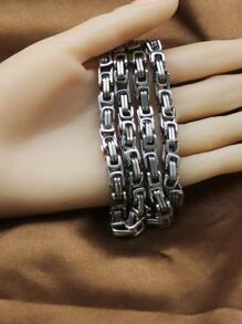 1set/2Pcs Fashion Rock Punk Stainless Steel Braided Chain Bracelet Necklace Sets for Men Street Rock Party Biker Jewelry - Silver - View 5