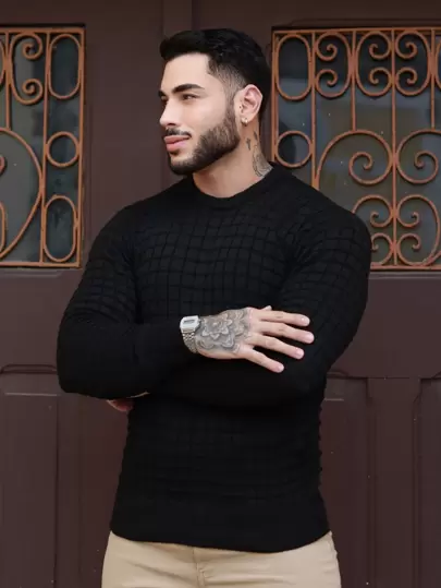 TRICOT DE LUXO Suéter Tricot Grosso Masculino – Malha Links Linha Premium Outono Inverno Pulôver Chique