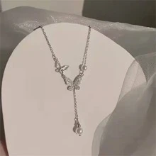 兒童項鍊珍珠蝴蝶項鍊,適用於女孩的新款夏季獨特設計鎖骨鏈,簡約風格萬用珠寶禮物,適用於女孩生日 - 銀色 - 查看 3