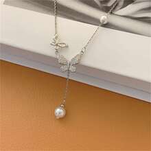 兒童項鍊珍珠蝴蝶項鍊,適用於女孩的新款夏季獨特設計鎖骨鏈,簡約風格萬用珠寶禮物,適用於女孩生日 - 銀色 - 查看 5