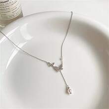 兒童項鍊珍珠蝴蝶項鍊,適用於女孩的新款夏季獨特設計鎖骨鏈,簡約風格萬用珠寶禮物,適用於女孩生日 - 銀色 - 查看 4