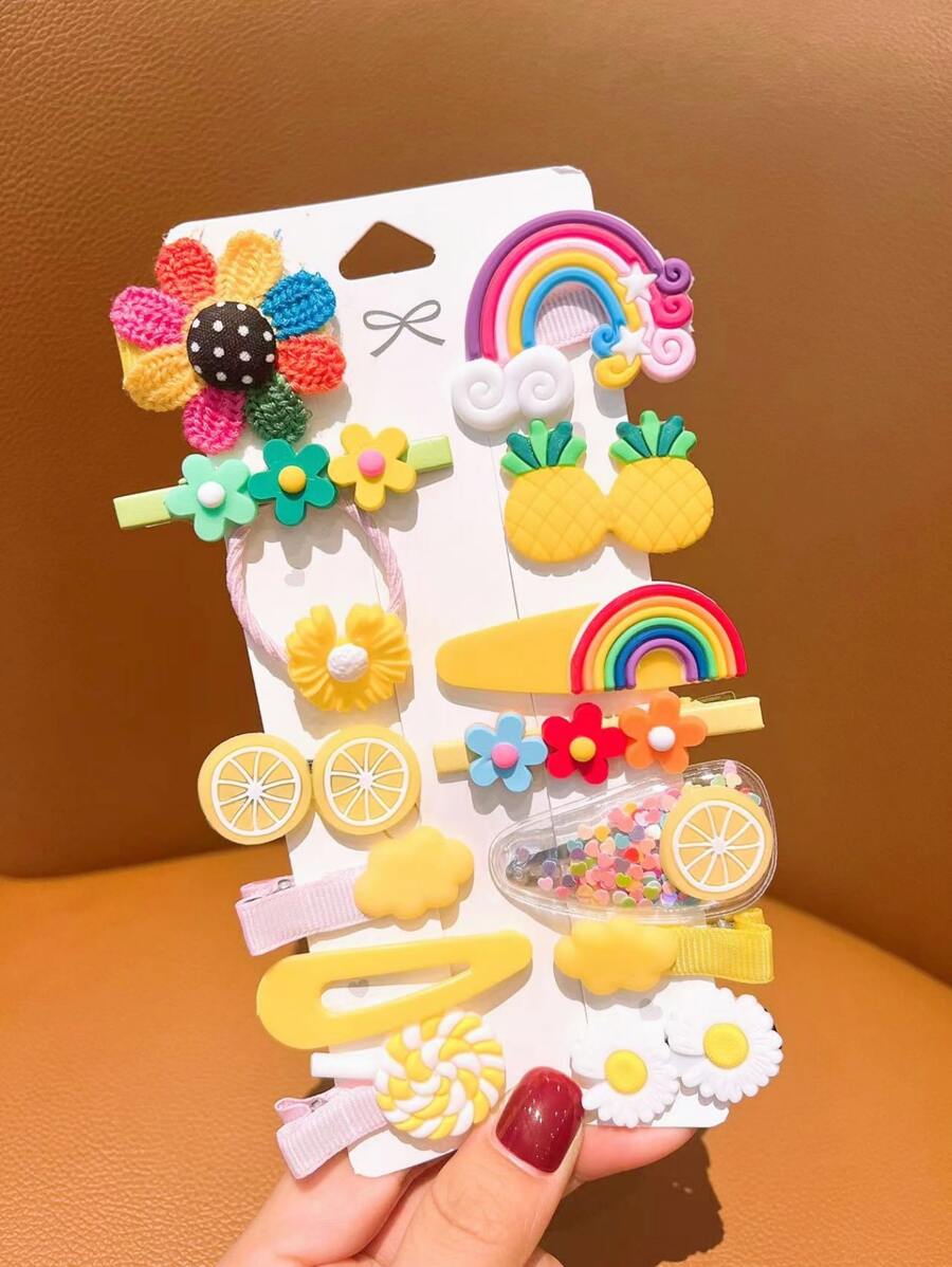 14pcs Girls Rainbow & Pineapple Decor Hair Clip For Hair Decoration - Multicolor - View 1