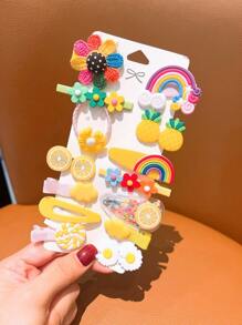 14pcs Girls Rainbow & Pineapple Decor Hair Clip For Hair Decoration - Multicolor - View 2