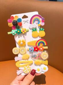14pcs Girls Rainbow & Pineapple Decor Hair Clip For Hair Decoration - Multicolor - View 3