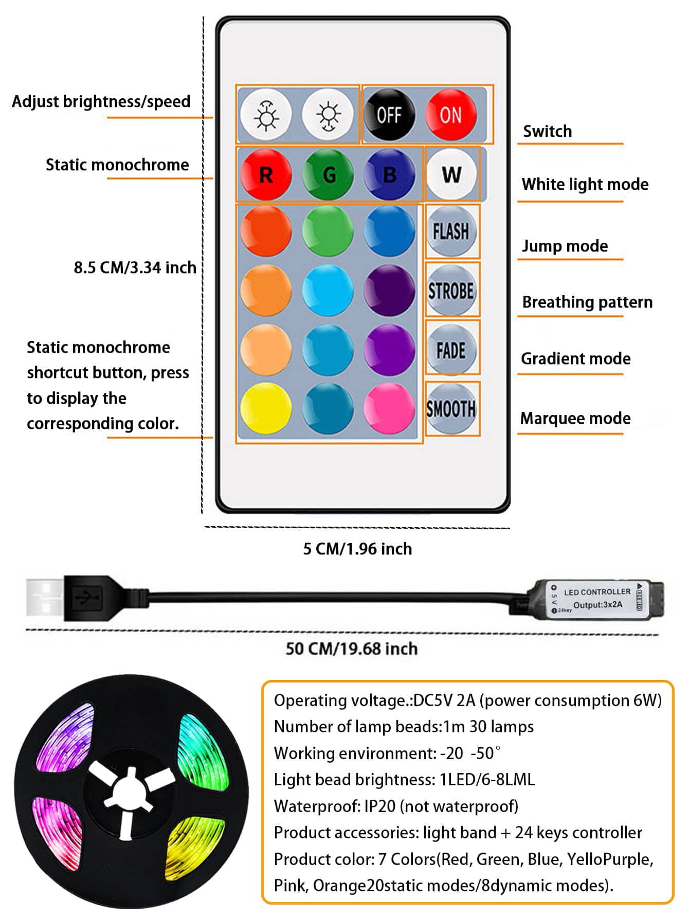 RGB LED Strip Light Remote Control Strip Light 5M/150Leds For Room